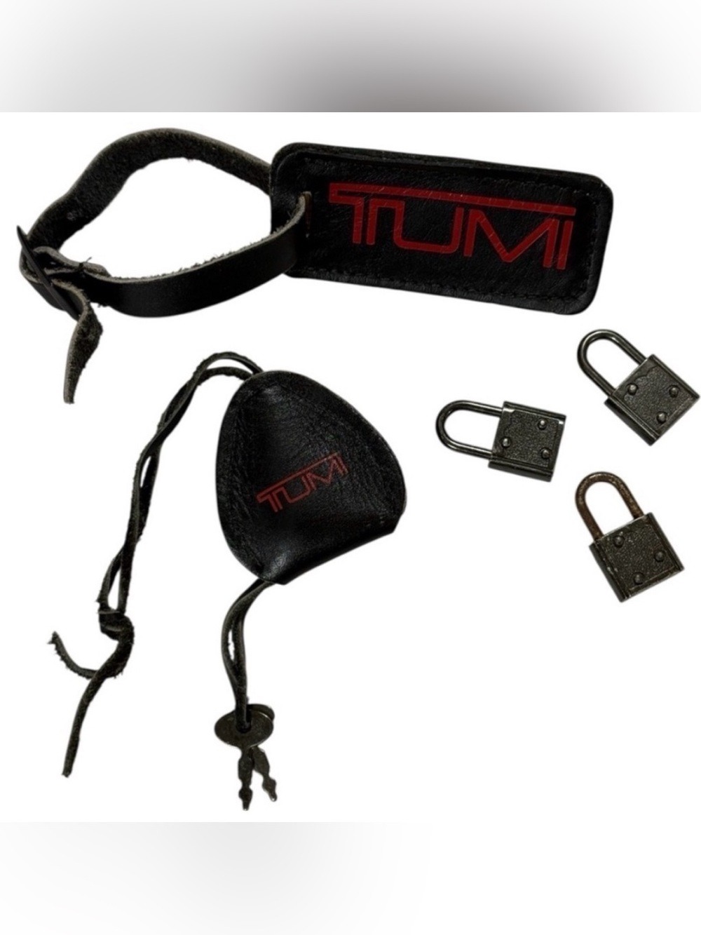 TUMI Luggage Tag + Lock Set Travel Accessories Black Leather Keys